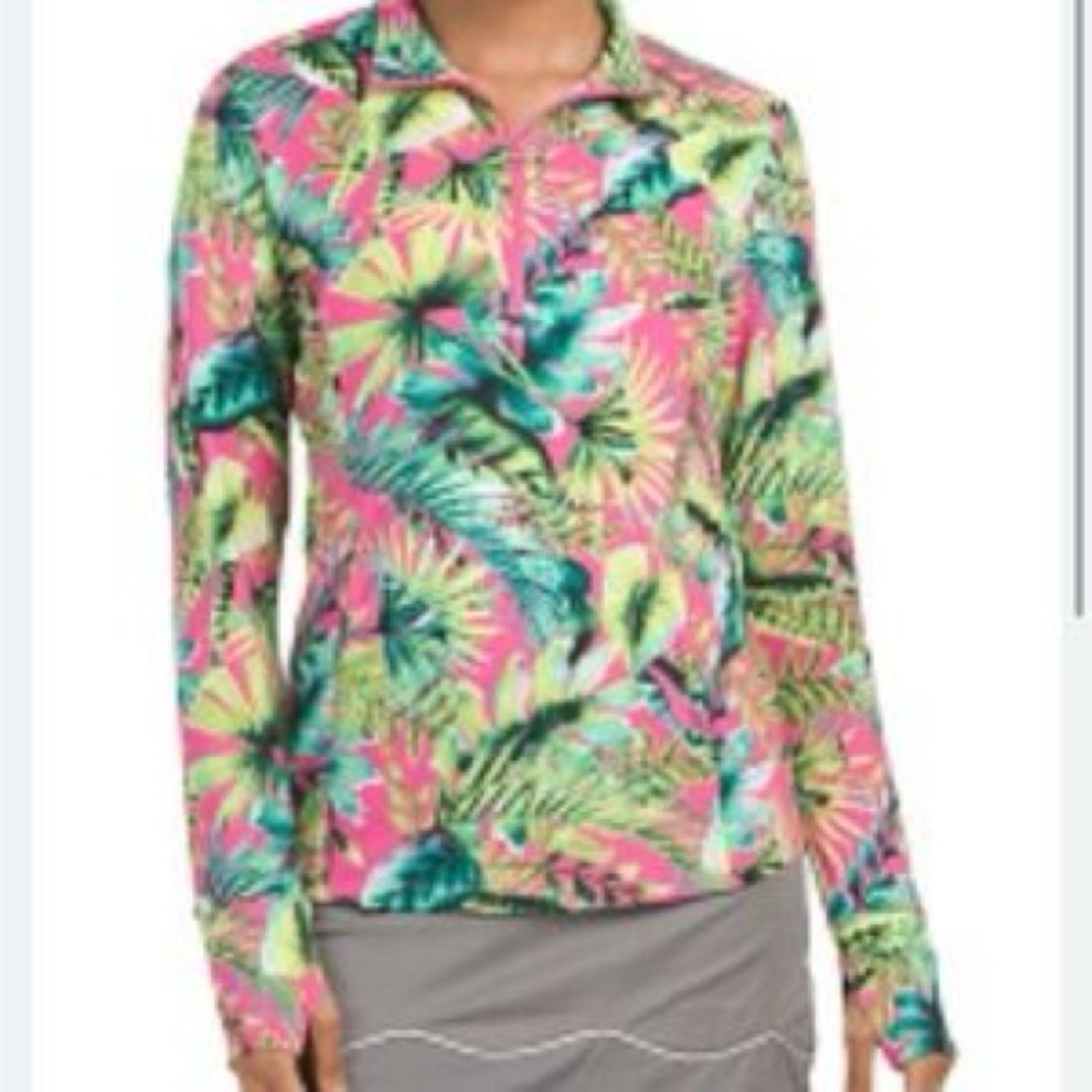 Tommy Bahama Woman’s Active Tropical Floral 1/4 Zip Pullover Pink/Green, Sz S
